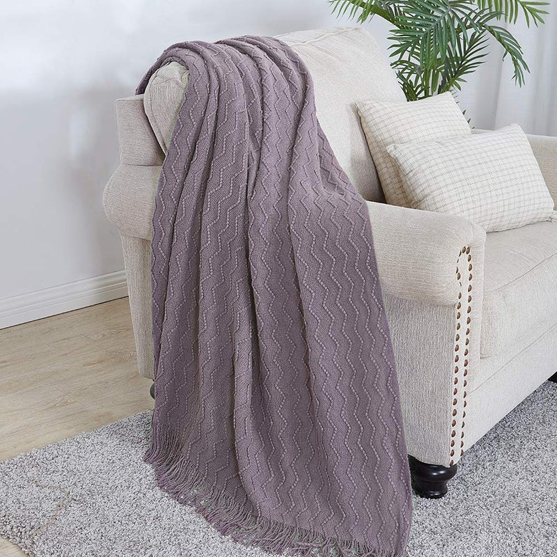 BOURINA Dark Lavender Throw Blanket 50x60 Inches Throw Textured Solid Soft Sofa Couch Decorative Knitted Blanket - Image 2